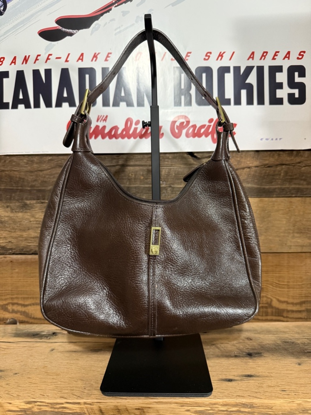 Etienne Aigner Dark Brown Pebbled Leather Shoulder Bag